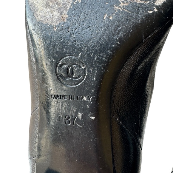 Chanel Interlocking CC Logo Black Quilted Leather Kitten Heel Flats, Size 37 - Picture 11 of 14